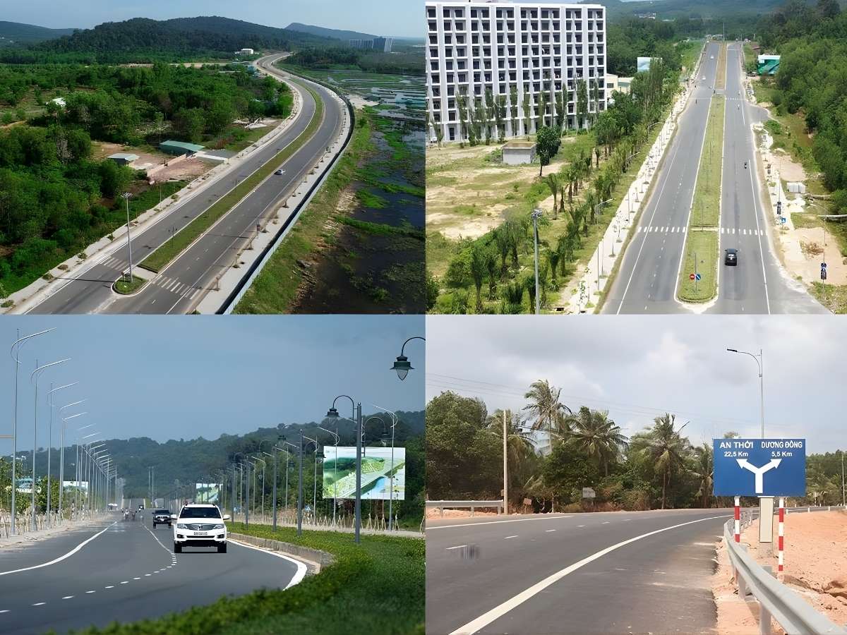 Hệ thống đường trục dài và các điểm du lịch phân bố rải rác.