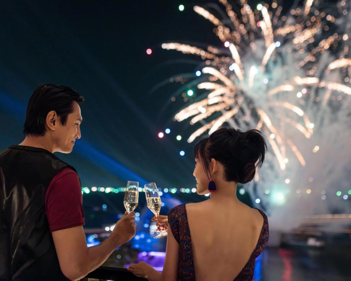 View pháo hoa “triệu đô” từ phòng nghỉ tại khách sạn La Festa Phu Quoc, Curio Collection by Hilton