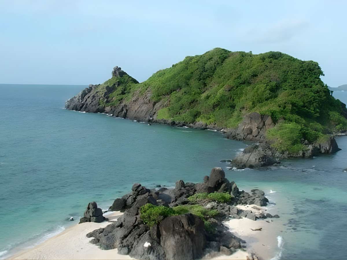 Đường bờ đá và thảm thực vật tạo nên không gian ven biển đa dạng.