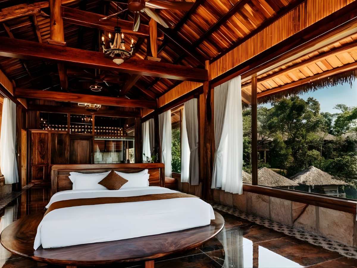 Không gian phòng nghỉ Ocean Bay kết hợp kiến trúc gỗ và thiên nhiên.