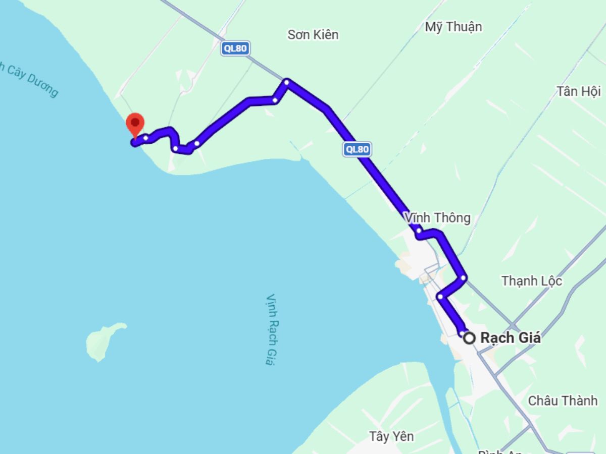 Từ Rạch Giá đi chùa Hòn Quéo khoảng hơn 40 km.