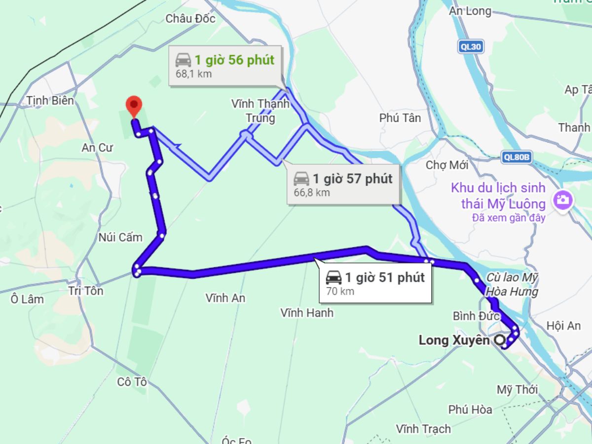Du khách di chuyển từ Long Xuyên đi rừng tràm khoảng gần 2 giờ.