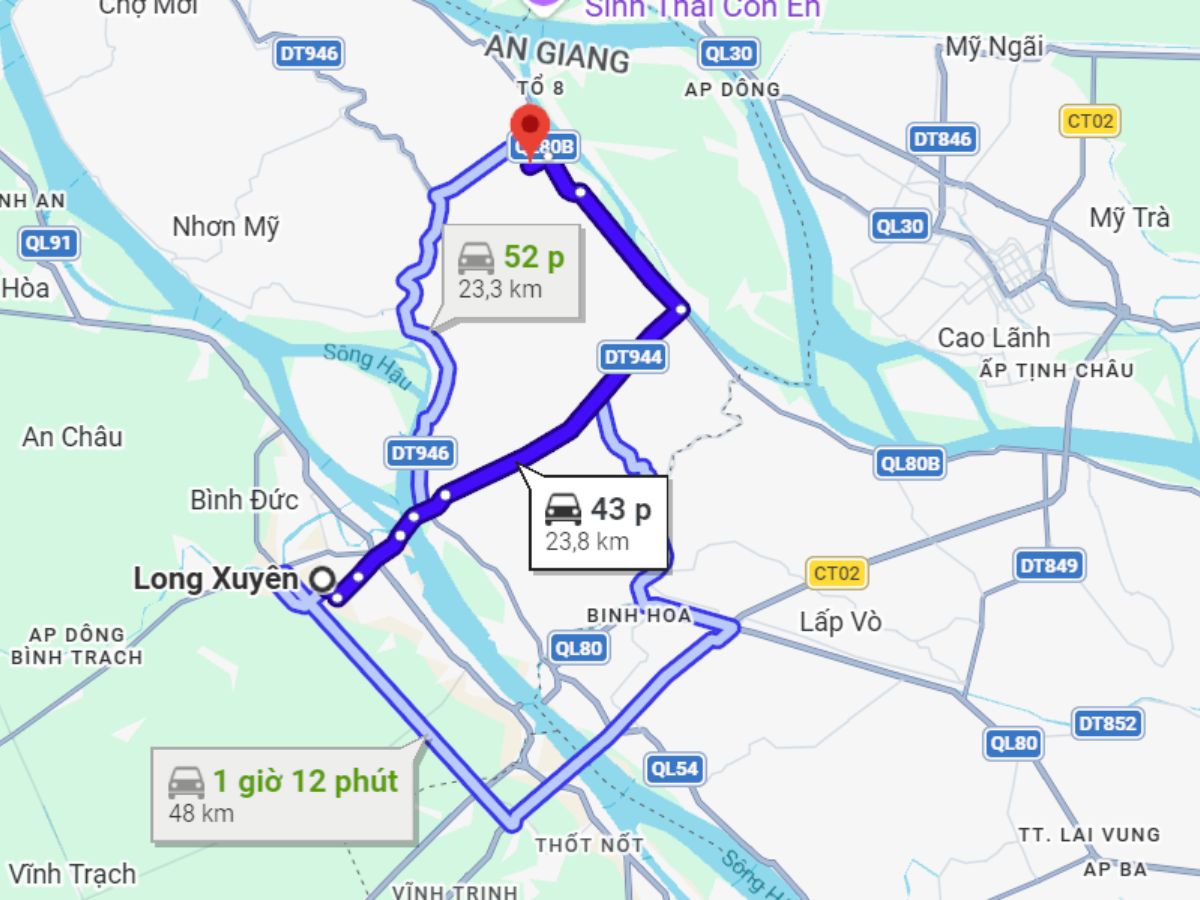 Du khách dễ dàng di chuyển từ trung tâm Long Xuyên đến khu du lịch.
