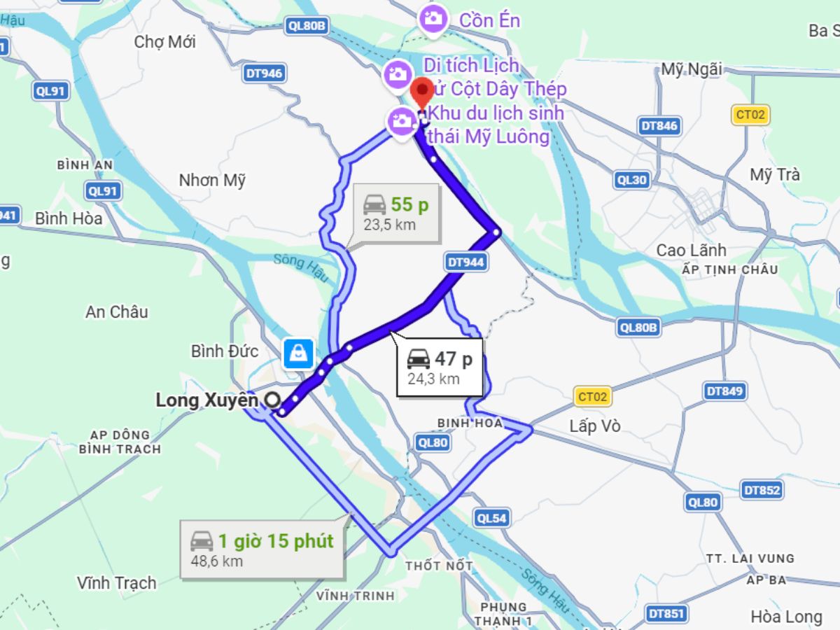 Di chuyển từ trung tâm Long Xuyên đến nhà thờ khoảng gần 50 km.