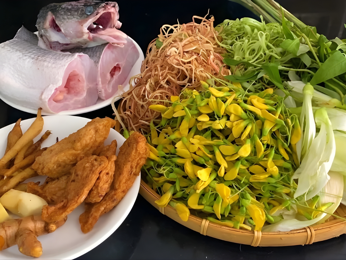 Các nguyên liệu chính để làm món bún cá Châu Đốc.
