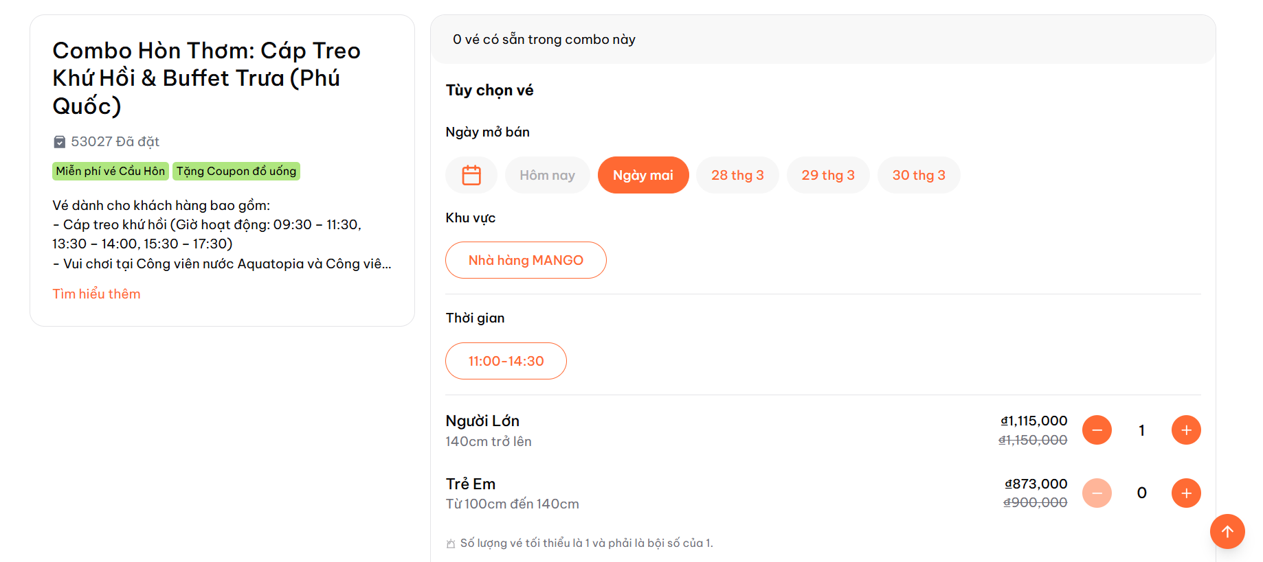 Đặt vé Sun World Hon Thom sát ngày qua website chính thức