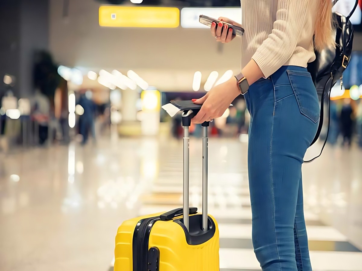 Hành khách nhận hành lý và đổi tiền tại sân bay.