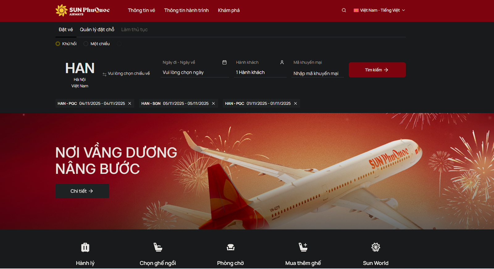 Đặt vé máy bay trực tuyến qua website chính thức của các hàng hàng không.