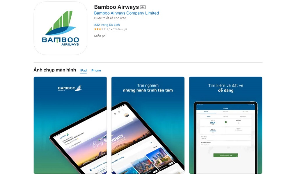 Ứng dụng chính thức của Bamboo Airways.