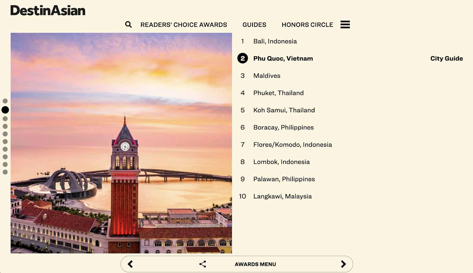 Phú Quốc xếp hạng 2 tại bảng xếp hạng hòn đảo đẹp nhất châu Á 2026 của DestinAsian