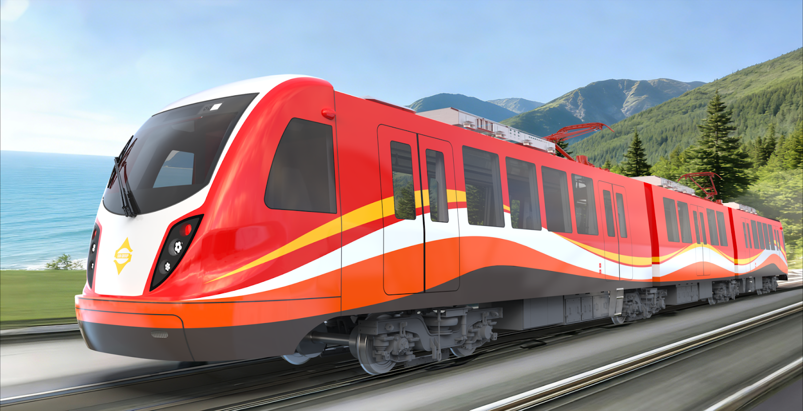 Diện mạo tàu điện mang cảm hứng Rồng thiêng với dải màu nóng nổi bật.